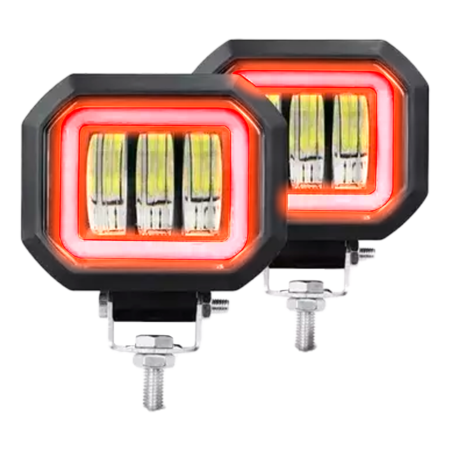Faro de Led Cuadrado 3 Lupas Fijo+Estrobo Aro Gel 12/24V cc 30W