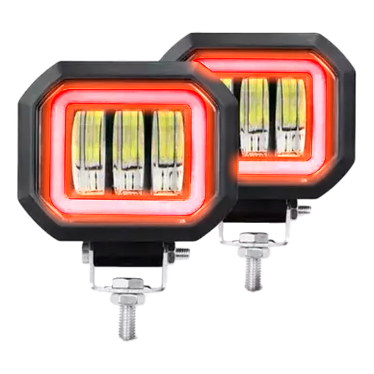 Faro de Led Cuadrado 3 Lupas Fijo+Estrobo Aro Gel 12/24V cc 30W