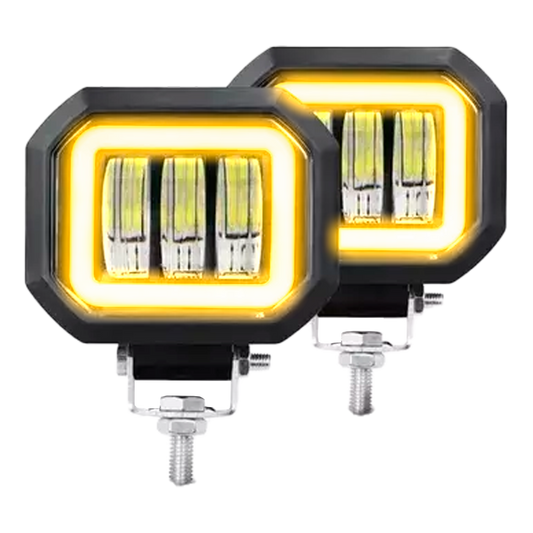 Faro de Led Cuadrado 3 Lupas Fijo+Estrobo Aro Gel 12/24V cc 30W