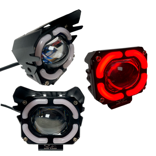 Faro LED Moto Una Lupa Fijo Blanco+Ámbar 10/30V cc