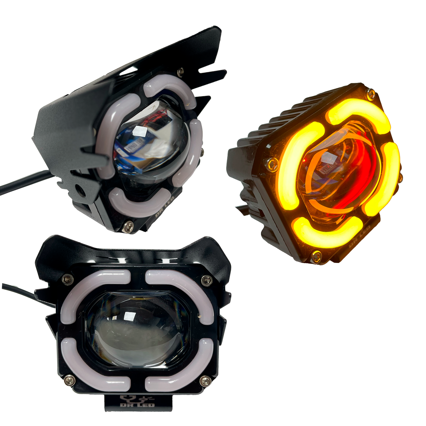 Faro LED Moto Una Lupa Fijo Blanco+Ámbar 10/30V cc