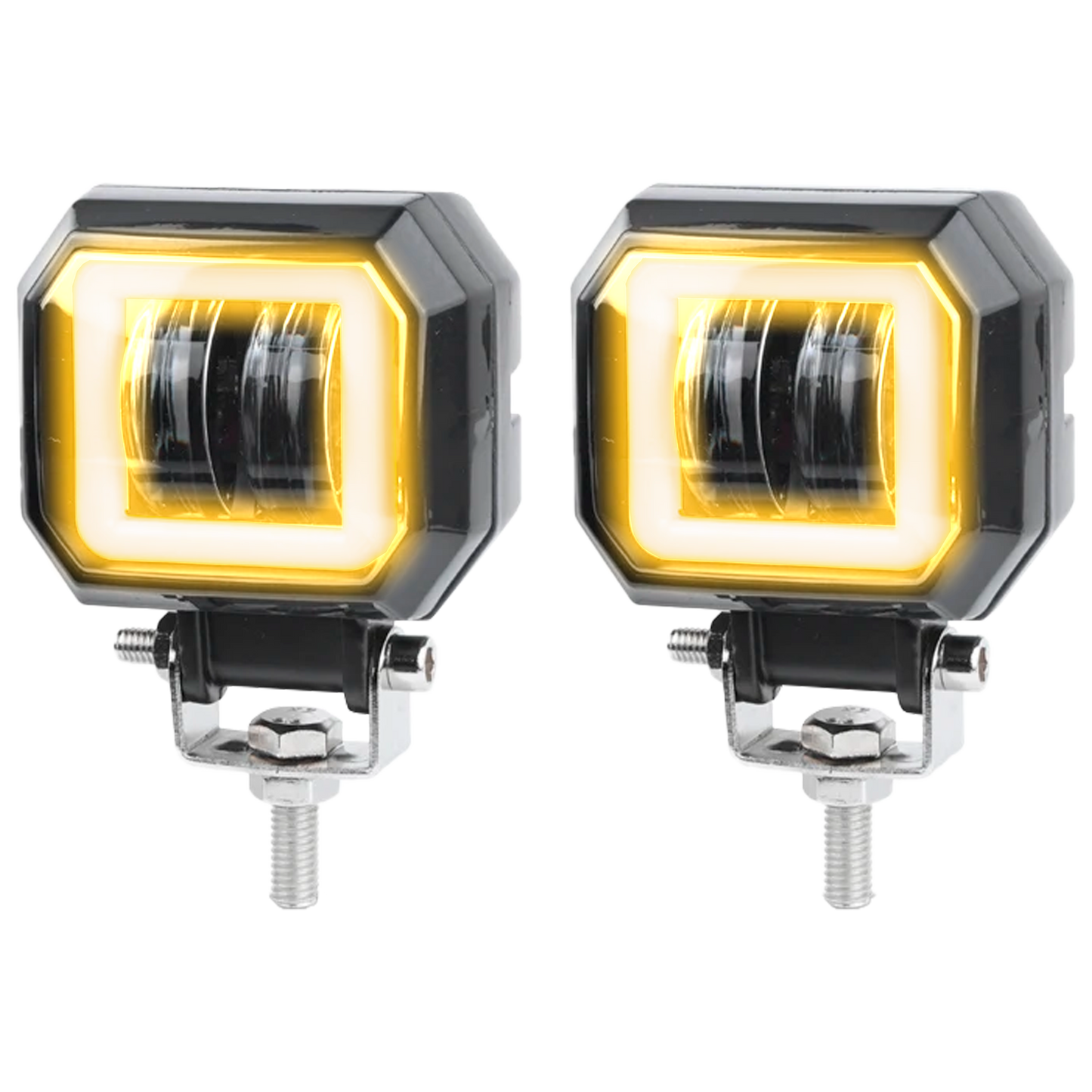 Faro de Led Cuadrado 2 Lupas 20W Lente Halo Fijo + Estrobo