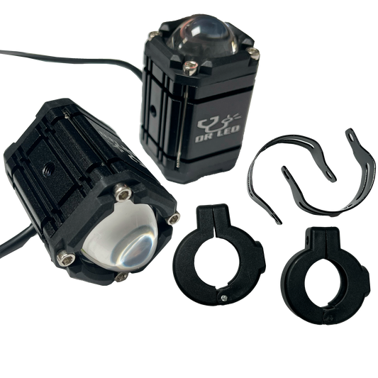 Faro de Led para Moto 1 Lupa con Abrazadera Fijo+Estrobo Blanco/Ámbar/Rojo 12V cc