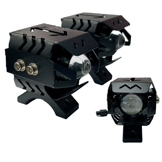 Faro Led para Moto 1 Lupa con Abrazadera y Carcasa Fijo Blanco/Ámbar 12V cc