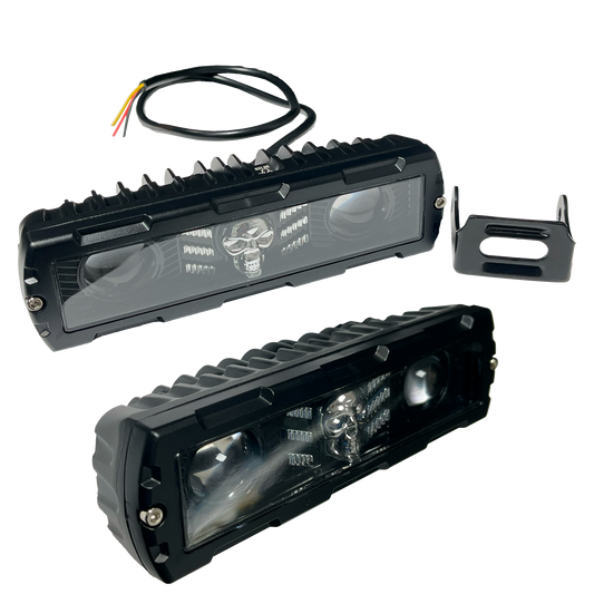Faro Led Barra 2 Lupas Calavera Fijo Blanco/Ámbar 10/30V cc