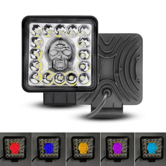Faro Cuadrado 16 LEDS Blanco Fijo+Estrobo Calavera Multicolor 10/30V cc