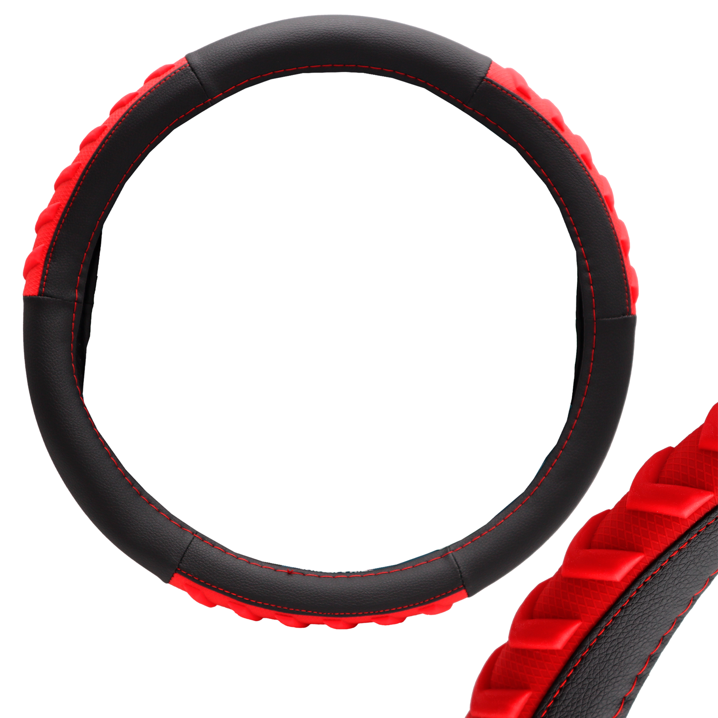 Funda para Volante Vinil Negro/Borde (Flechas Costuras Rojas)