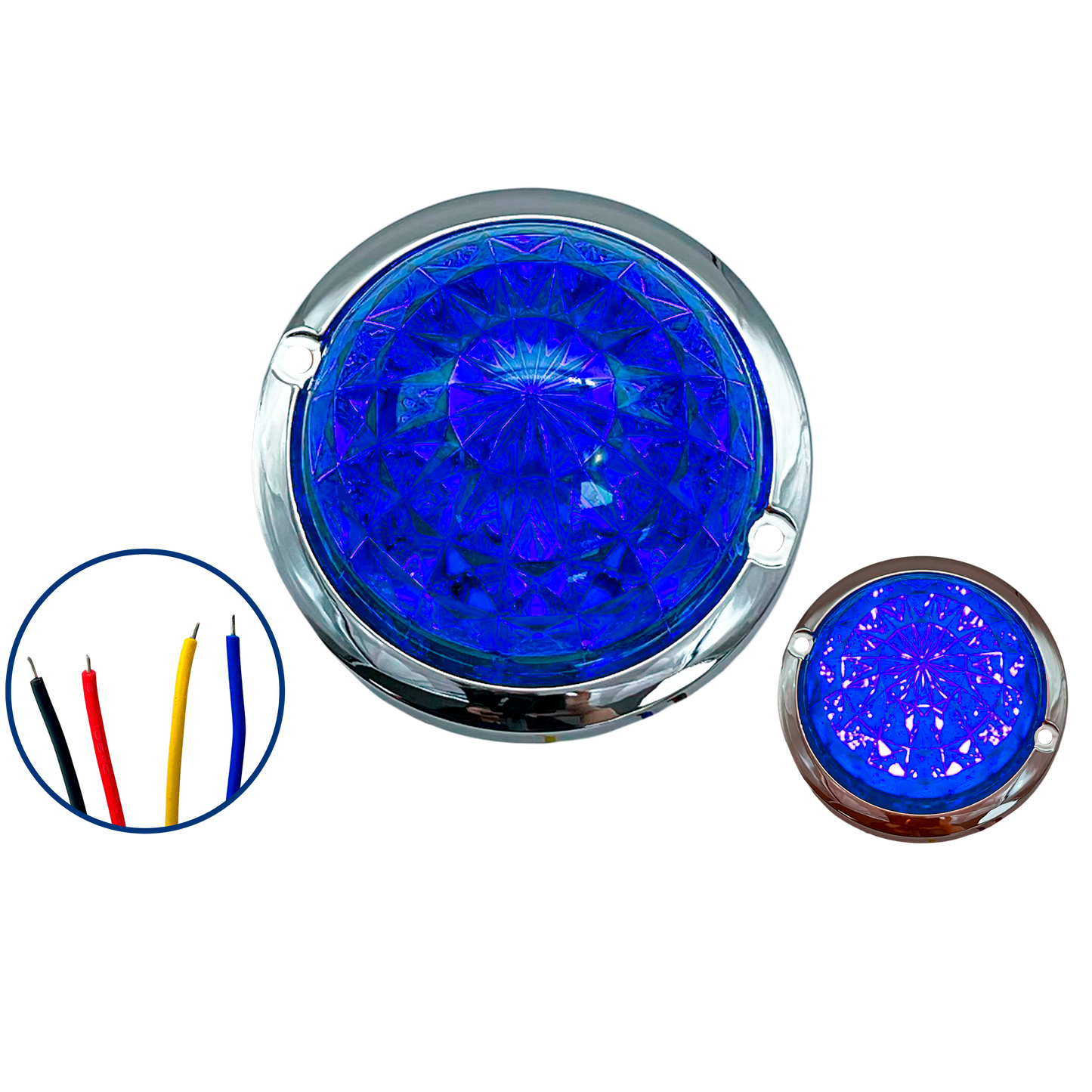 Plafón Led Redondo de 3" Diamante con Brida Cromada 12/24V cc