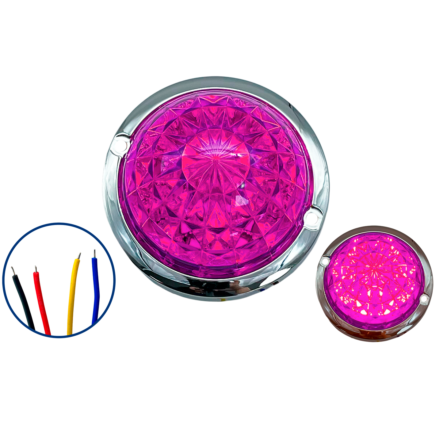 Plafón Led Redondo de 3" Diamante con Brida Cromada 12/24V cc