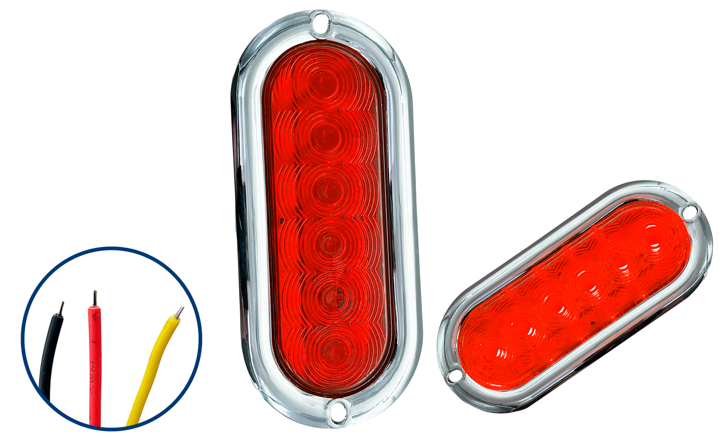 Plafón Led Ovalado Rojo Brida Cromada 12/24 V cc