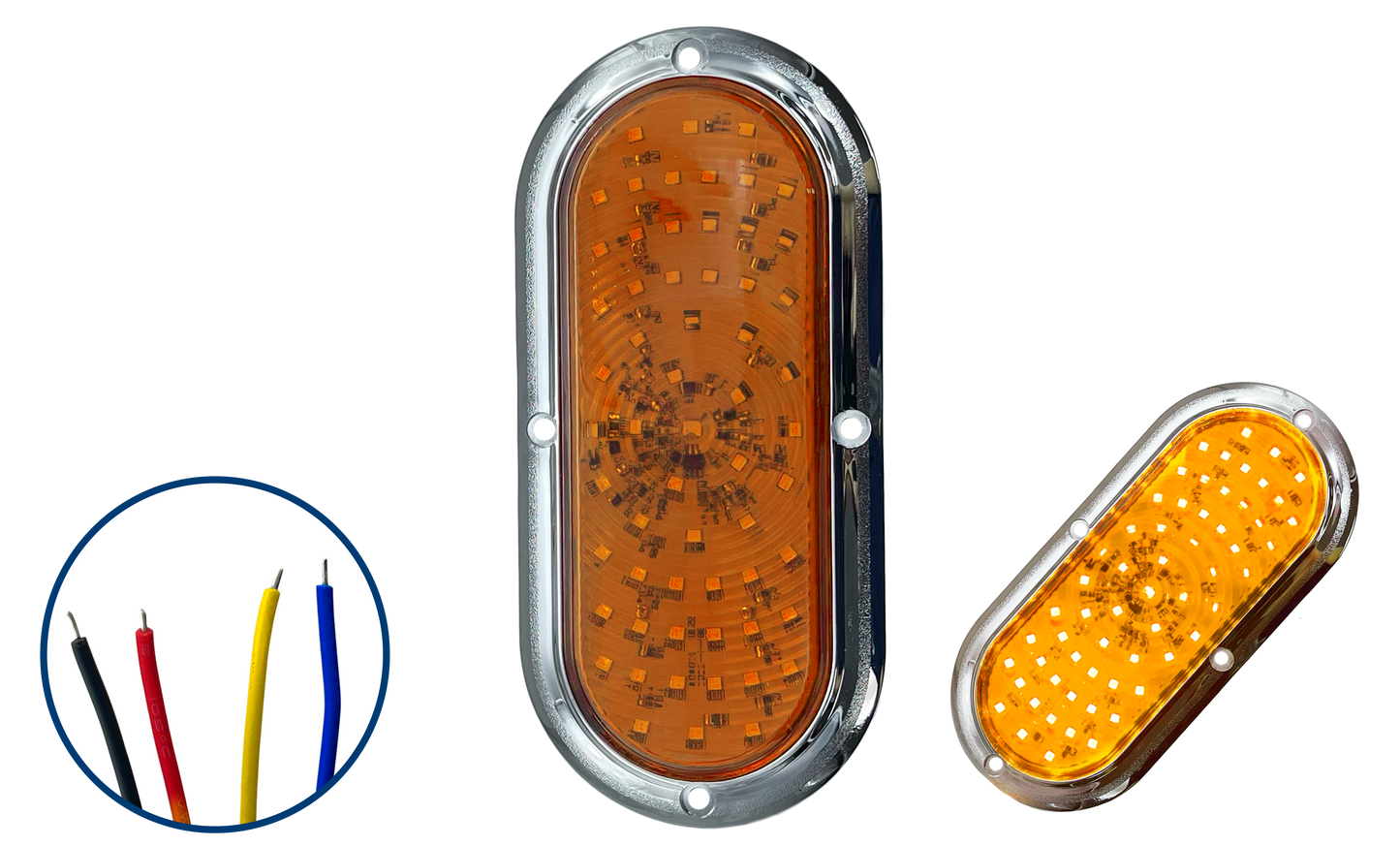 Plafón Led Ovalado de 66 Leds de Sobre Poner Alta/Baja + Estrobo con Brida Cromada de 12/24 V cc