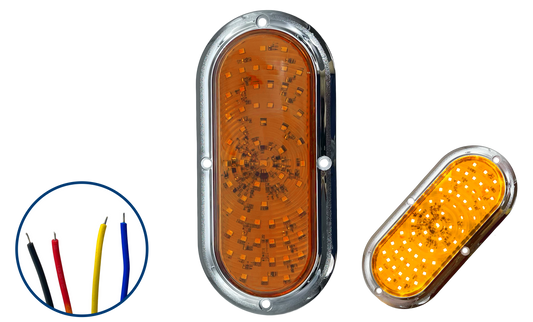 Plafón Led Ovalado de 66 Leds de Sobre Poner Alta/Baja + Estrobo con Brida Cromada de 12/24 V cc