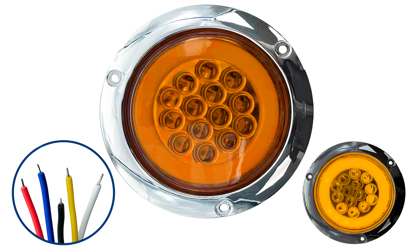 Plafon Led Redondo Ámbar de 4" con Brida Cromada con Aro 4 Funciones