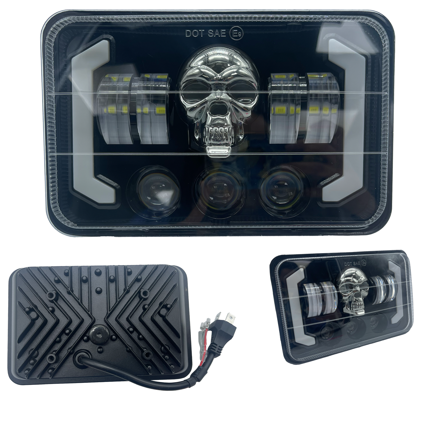 Unidad Cuadrada Led 4656 Calavera Lente Halo 7 Lupas Blanco/Ámbar Alta/Baja 9/36V cc