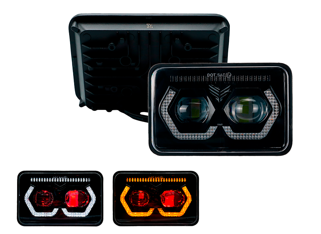 Unidad Cuadrada Led 4656 con 2 Lupas Tipo Anteojo Luz Alta/Baja