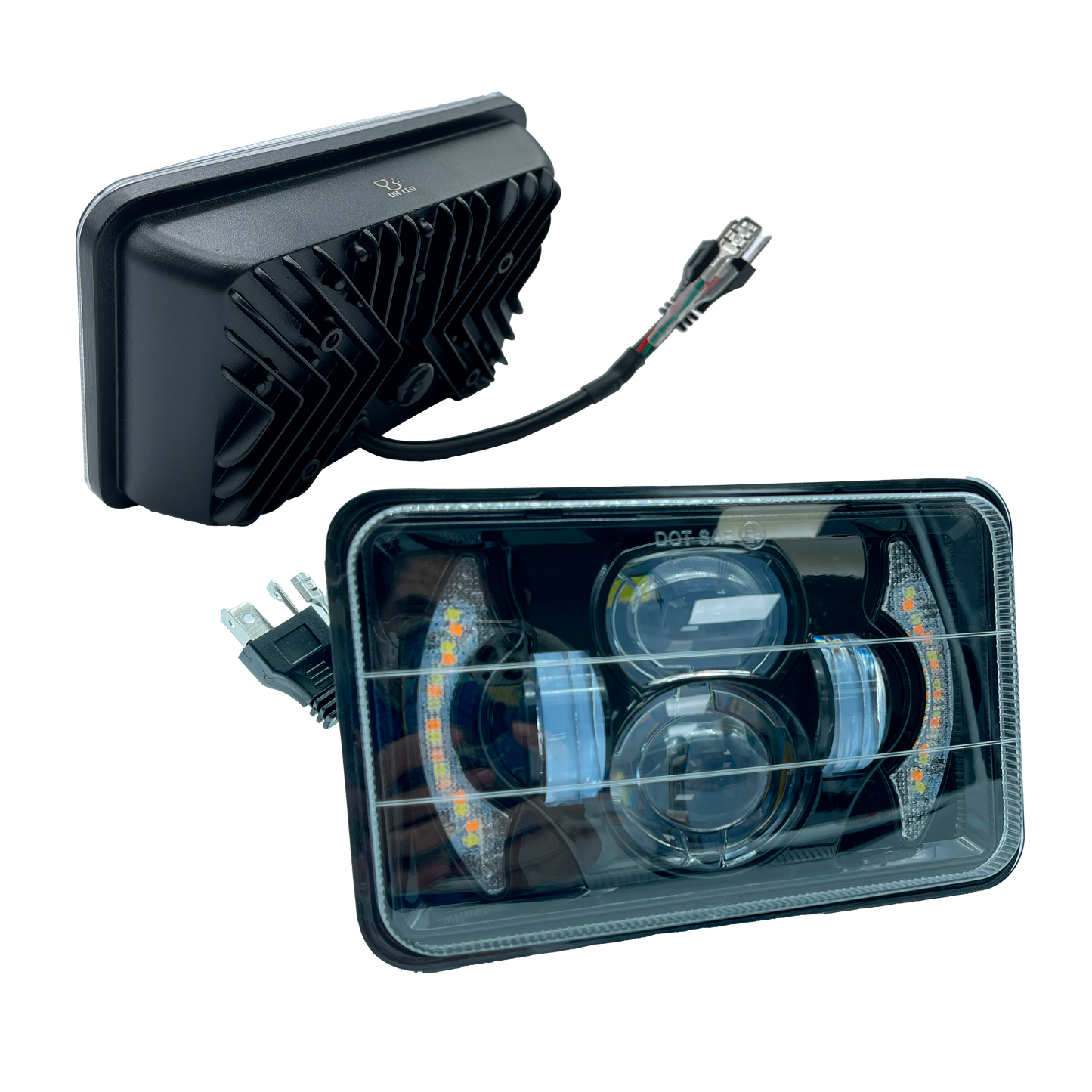 Unidad Cuadrada Led 4656 Lente Halo Alta+Baja Blanco/Ámbar 4 Lupas 9/36V cc