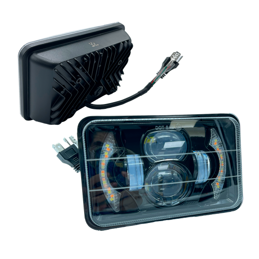 Unidad Cuadrada Led 4656 Lente Halo Alta+Baja Blanco/Ámbar 4 Lupas 9/36V cc