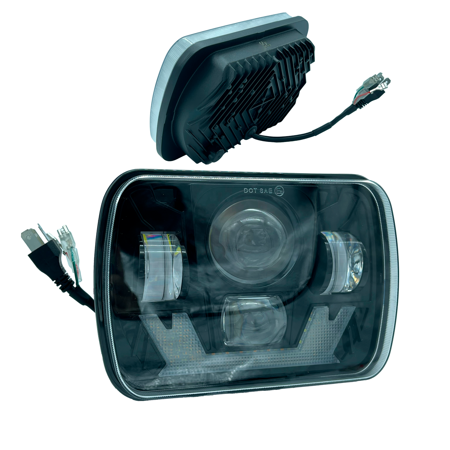 Unidad Cuadrada Led 6054 Lente Halo 4 Lupas Alta+Baja Blanco/Ámbar 9/36V cc