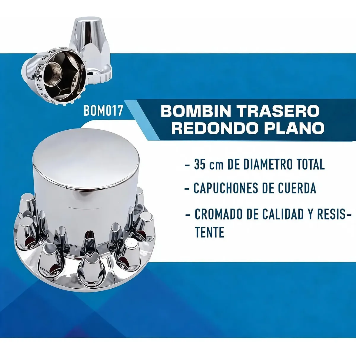 Bombín Trasero Redondo Plano Alto Con 10 Capuchones