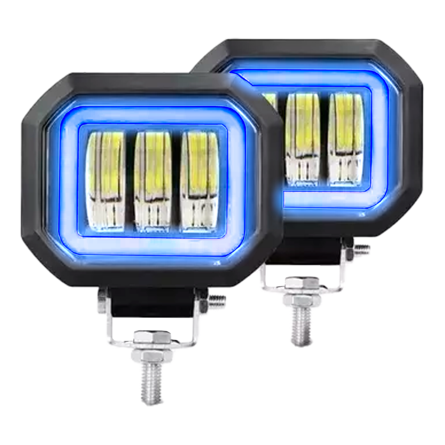 Faro de Led Cuadrado 3 Lupas Fijo+Estrobo Aro Gel 12/24V cc 30W