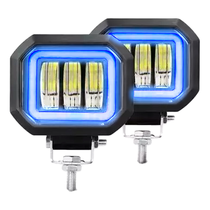 Faro de Led Cuadrado 3 Lupas Fijo+Estrobo Aro Gel 12/24V cc 30W