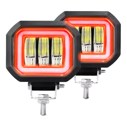 Faro de Led Cuadrado 3 Lupas Fijo+Estrobo Aro Gel 12/24V cc 30W