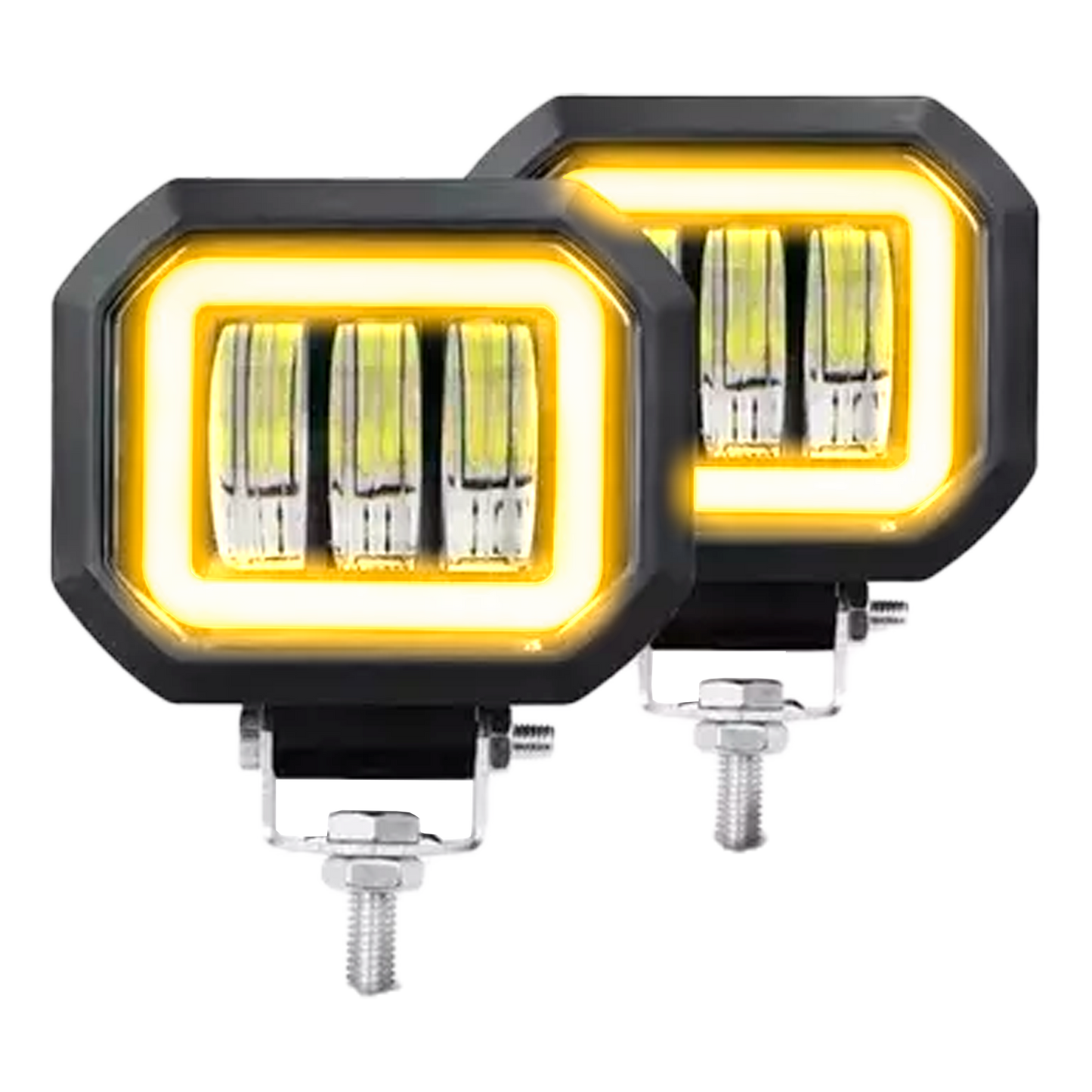 Faro de Led Cuadrado 3 Lupas Fijo+Estrobo Aro Gel 12/24V cc 30W