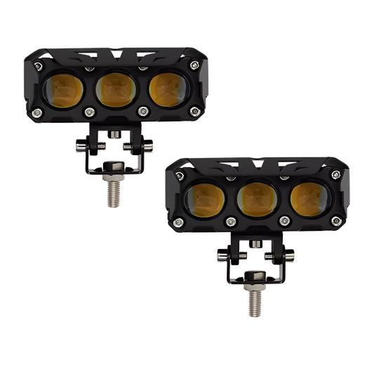 Faro de Led Moto 3 Lupas Blanco/Ámbar Fijo+Estrobo 10/30V cc