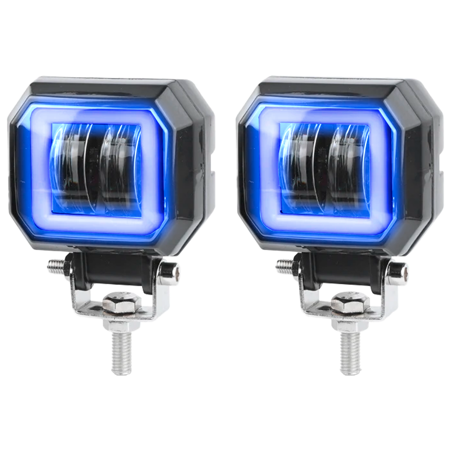 Faro de Led Cuadrado 2 Lupas 20W Lente Halo Fijo + Estrobo