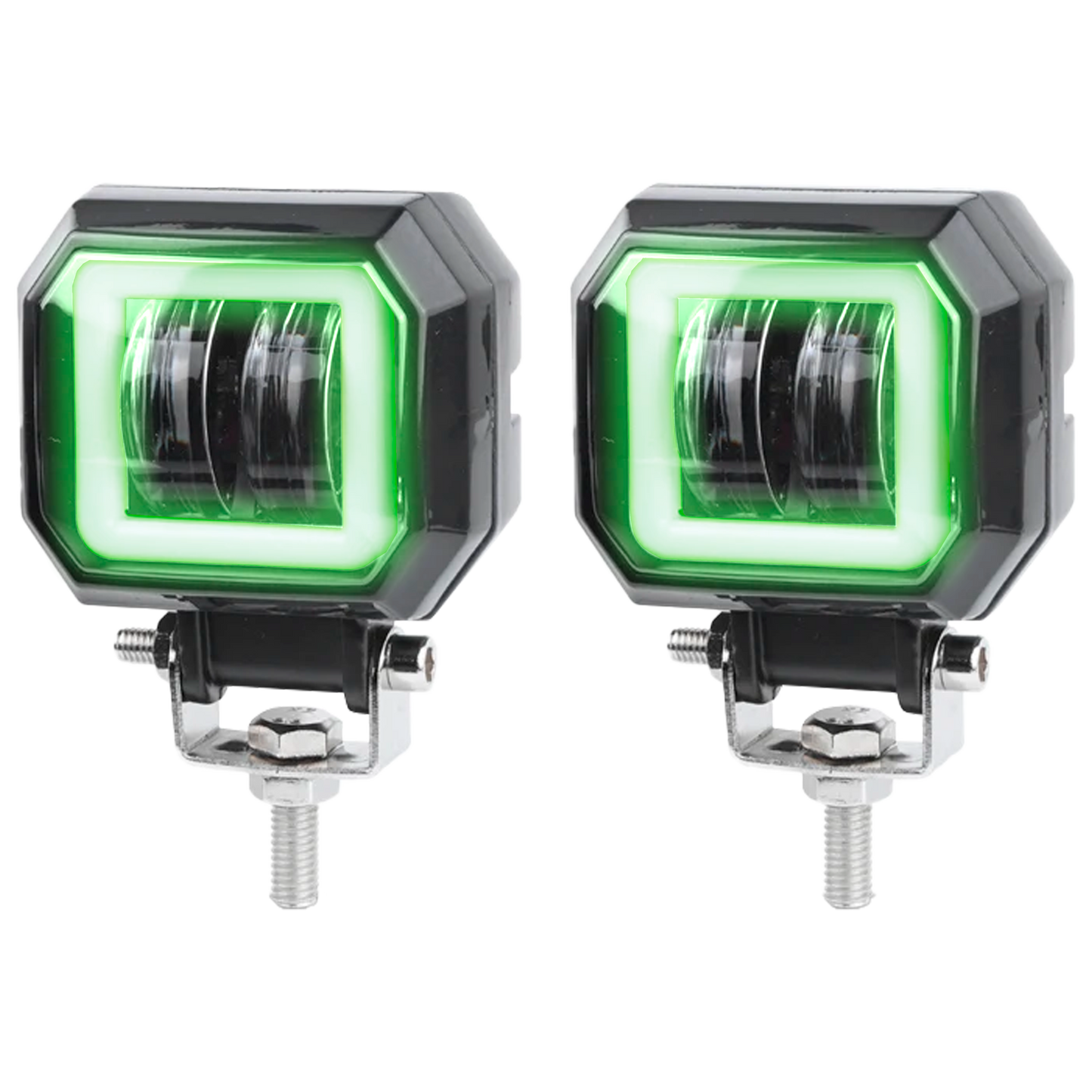 Faro de Led Cuadrado 2 Lupas 20W Lente Halo Fijo + Estrobo