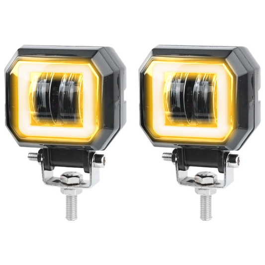 Faro de Led Cuadrado 2 Lupas 20W Lente Halo Fijo + Estrobo