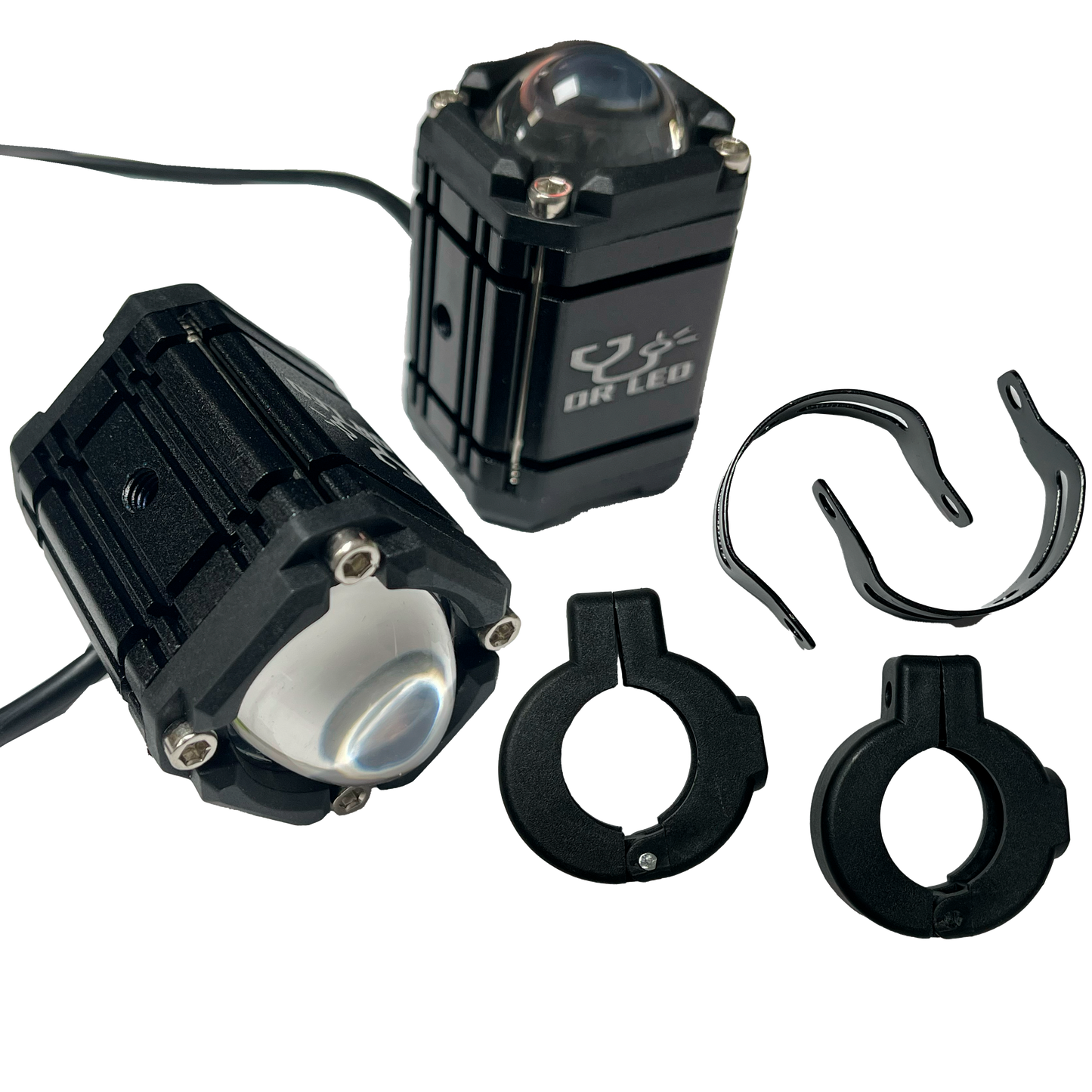 Faro de Led para Moto 1 Lupa con Abrazadera Fijo+Estrobo Blanco/Ámbar/Rojo 12V cc