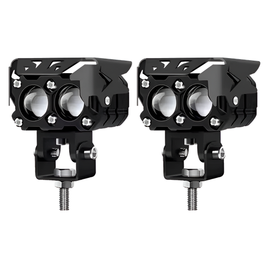 Faro de Led de Moto 2 Lupas Blanco/Ámbar Fijo+Estrobo con Base 20W 10/30V cc