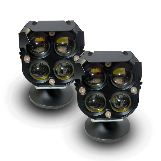 Faro de Led Cuadrado 4 Lupas Fijo+Estrobo Blanco/Ámbar/Azul 40W 10/30V cc