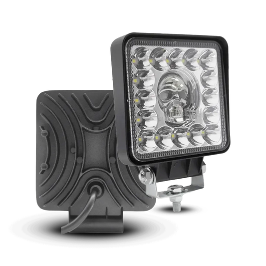 Faro Cuadrado 16 LEDS Blanco Fijo+Estrobo Calavera Multicolor 10/30V cc