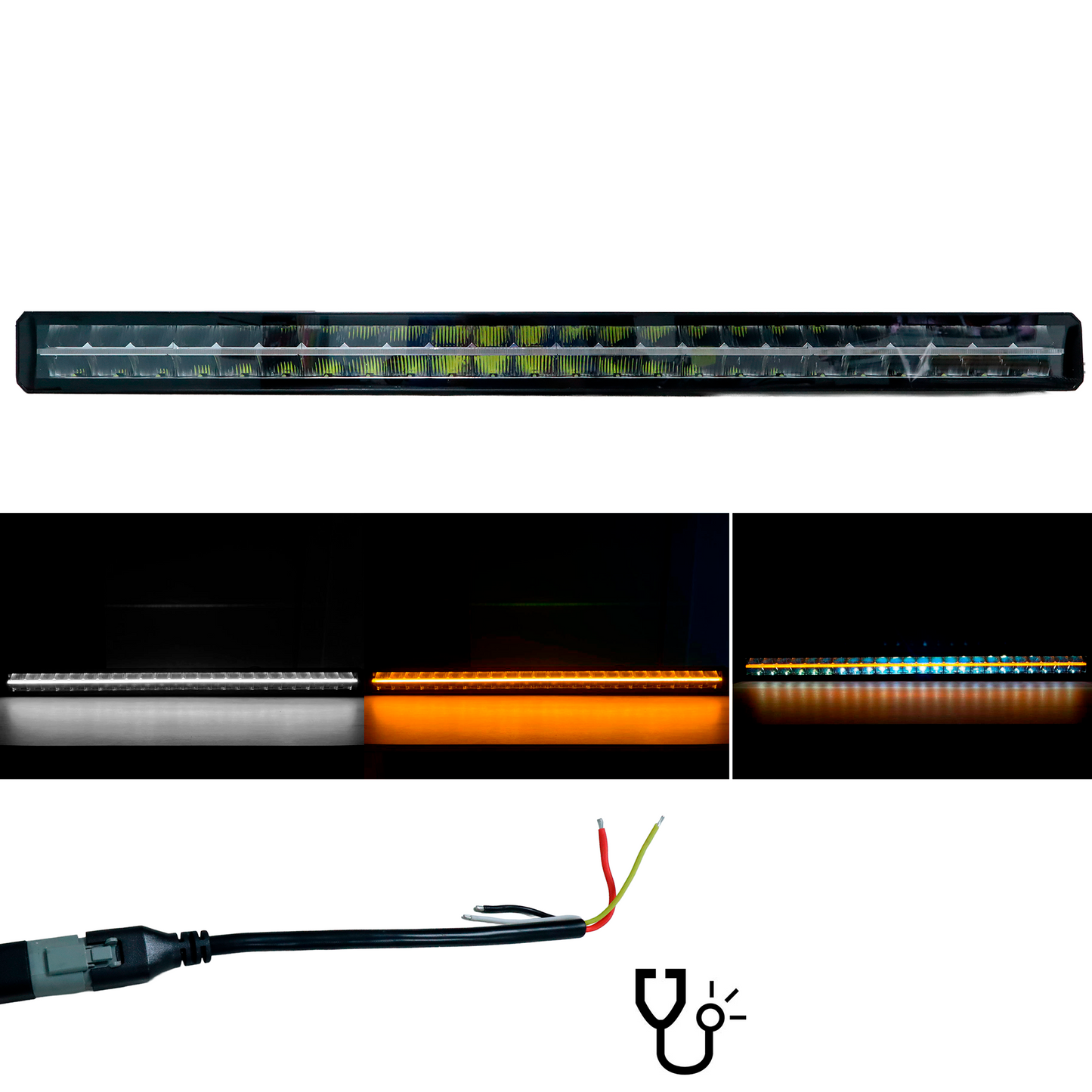 Barra de LED Reflejante de 42" Blanco/Ámbar Fijo 12-24 V cc