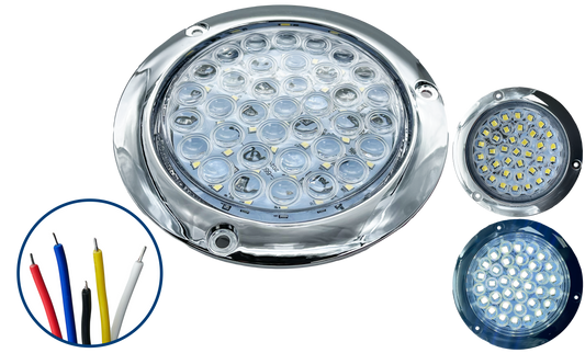 Plafón Led Redondo de 4" Brida Cromada con 20 Leds Blanco 12/24 V cc