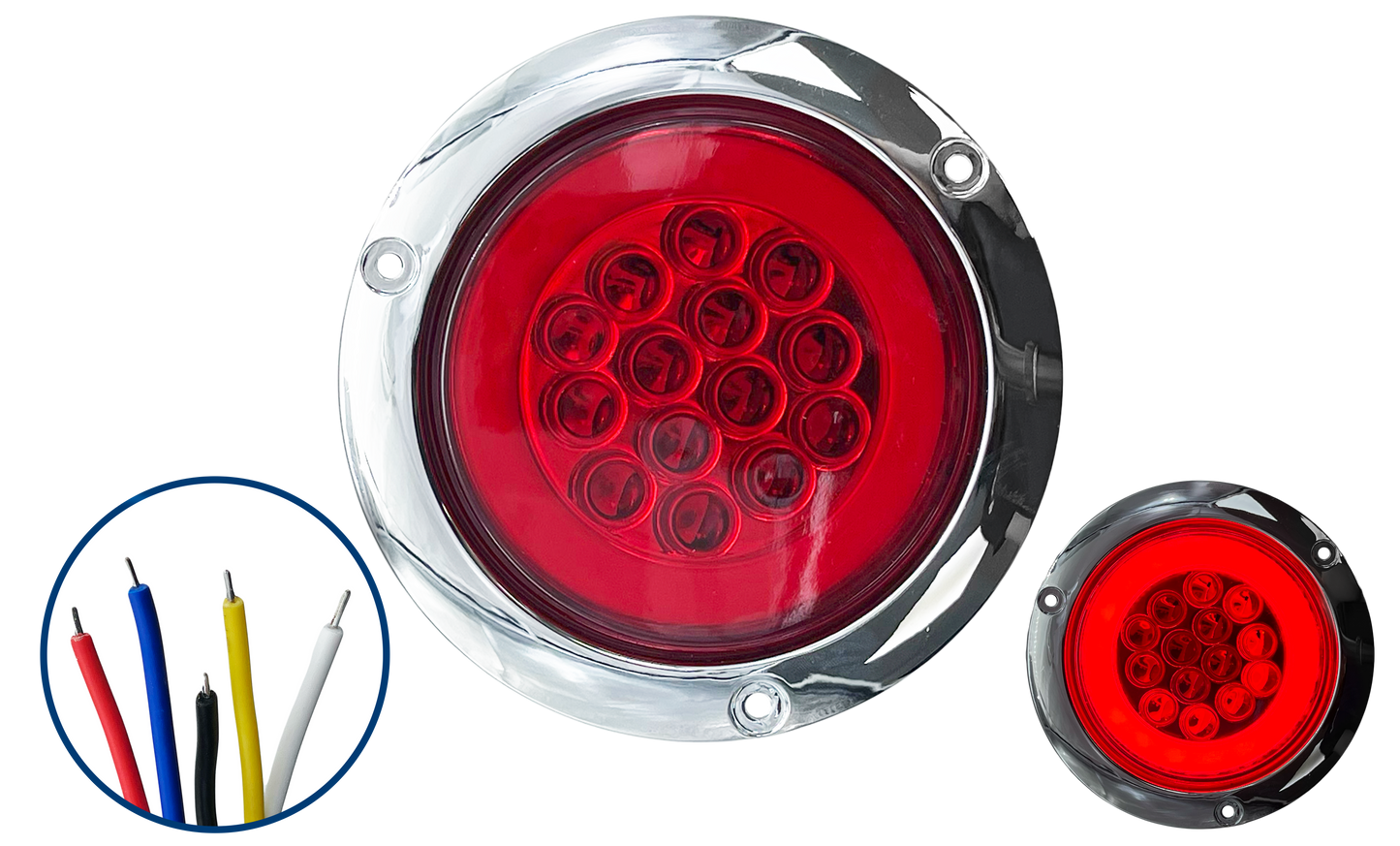 Plafon Led Redondo Rojo de 4" con Brida Cromada con Aro 4 Funciones