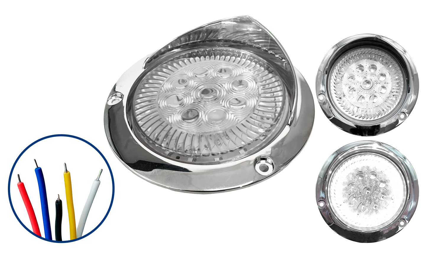 Plafón Led 4" Brida Cromada con Aro 4 Funciones con Visera