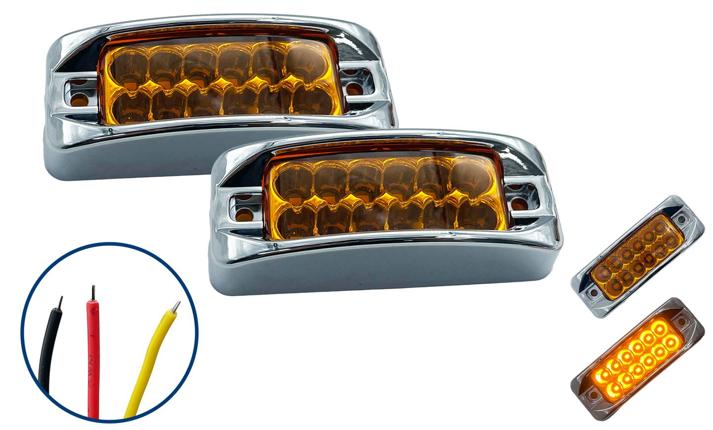 Plafon Led Rectangular de 12 Leds Color Ambar Chico 12/24 V cc