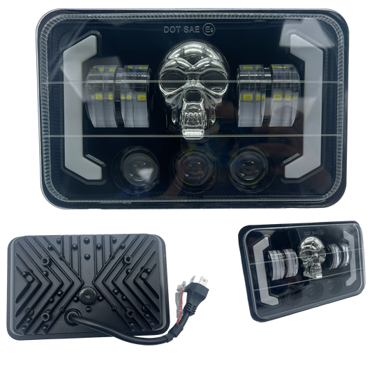 Unidad Cuadrada Led 4656 Calavera Lente Halo 7 Lupas Blanco/Ámbar Alta/Baja 9/36V cc