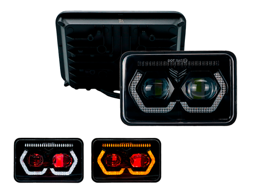 Unidad Cuadrada Led 4656 con 2 Lupas Tipo Anteojo Luz Alta/Baja