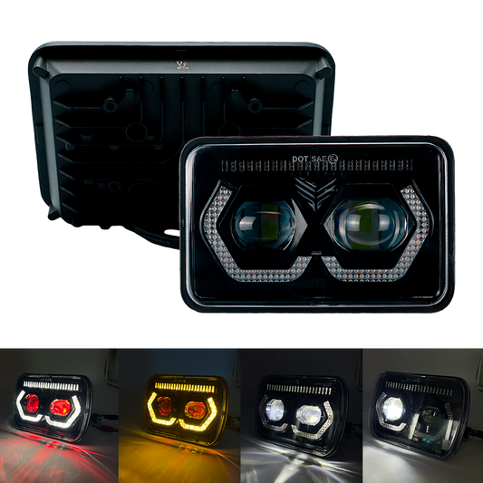 Unidad Cuadrada Led 4656 con 2 Lupas Tipo Anteojo Luz Alta/Baja