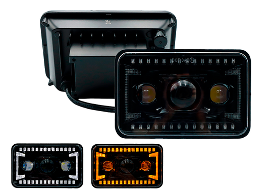 Unidad Cuadrada Led 4656 3 Lupas Aro Punteado Led Alta/Baja 50W