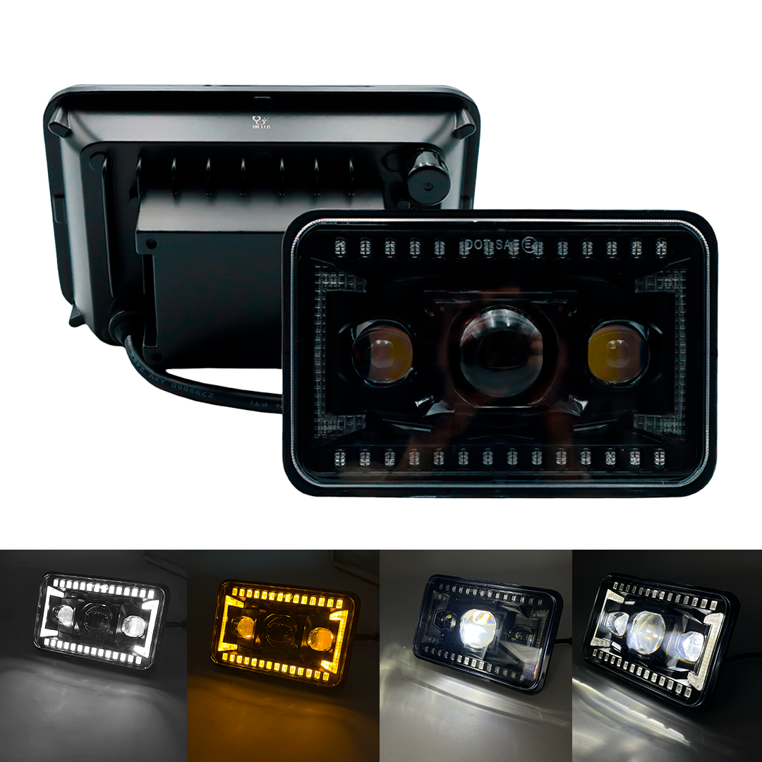 Unidad Cuadrada Led 4656 3 Lupas Aro Punteado Led Alta/Baja 50W