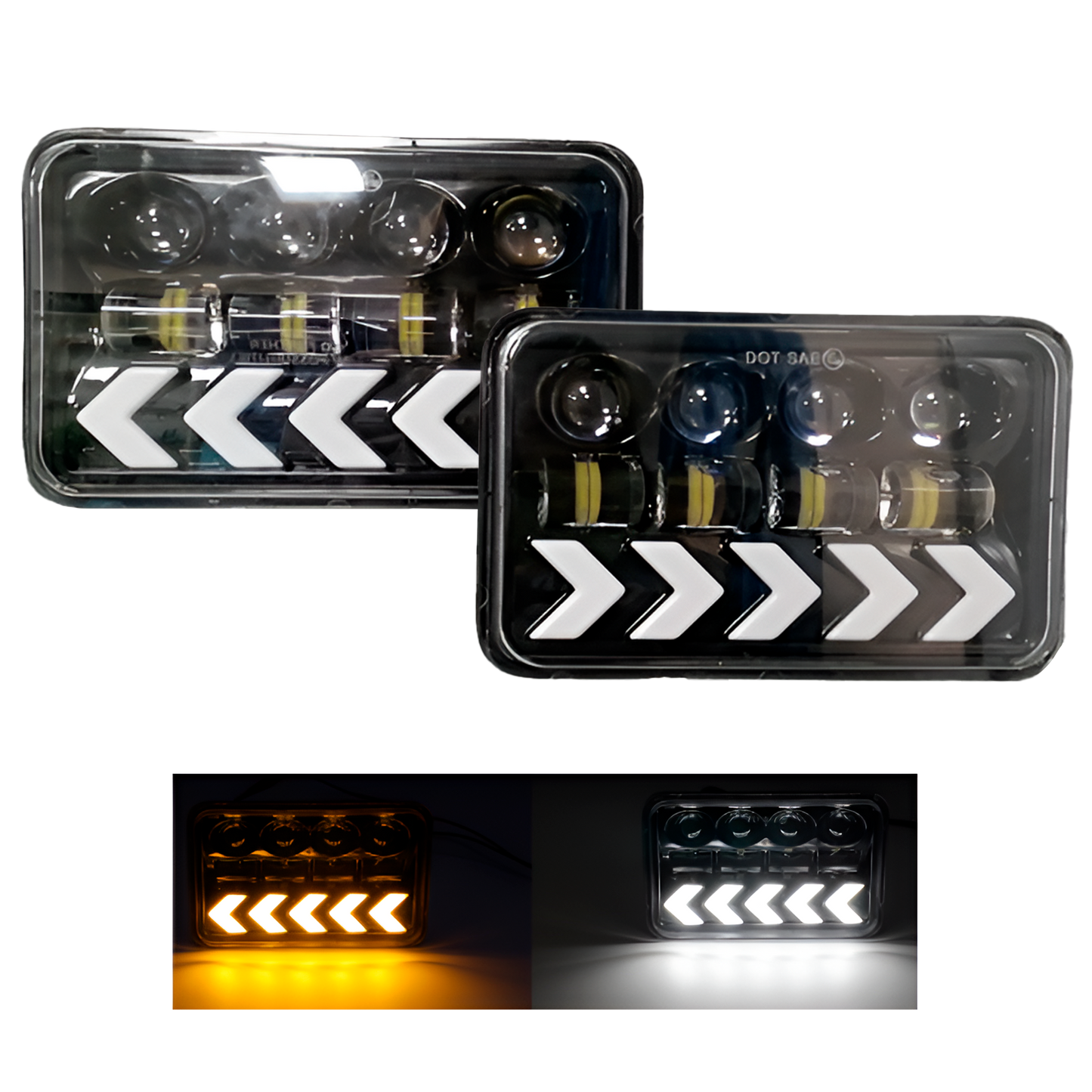 Unidad Cuadrada Led 4656 8 Lupas Alta/Baja + Flecha Blanco/Ámbar 12V cc