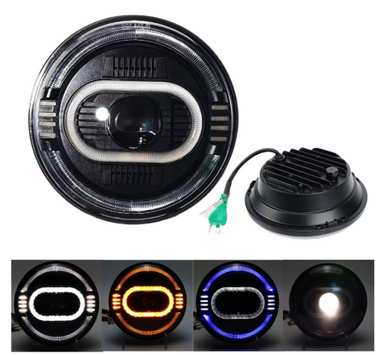 Unidad Redonda Led 6024 1 Lupa Doble Aro Cob Azul Ambar Alta/Baja