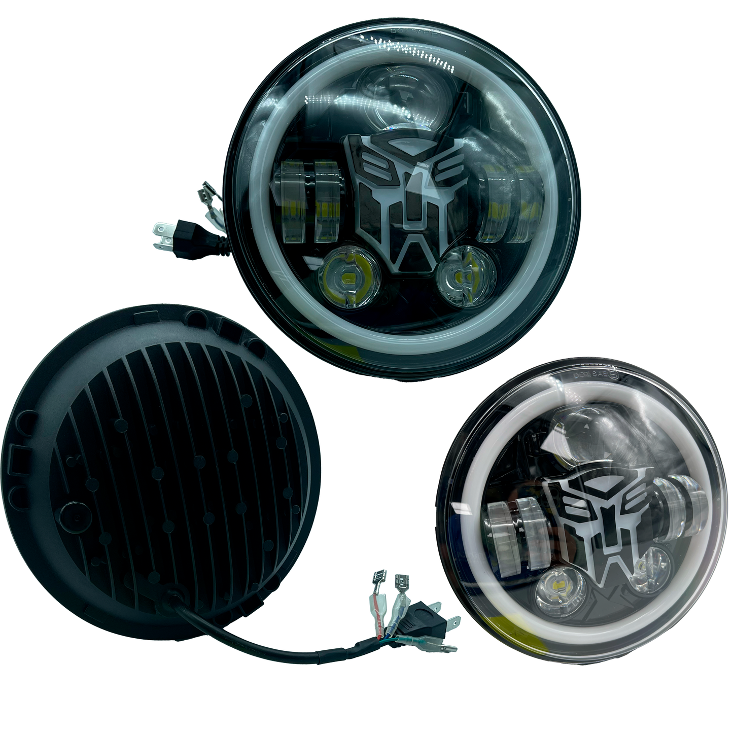 Unidad Redonda Led 6024 Lente Halo 7 Lupas y Aro con Alta/Baja Blanco/Ámbar 9/36V cc