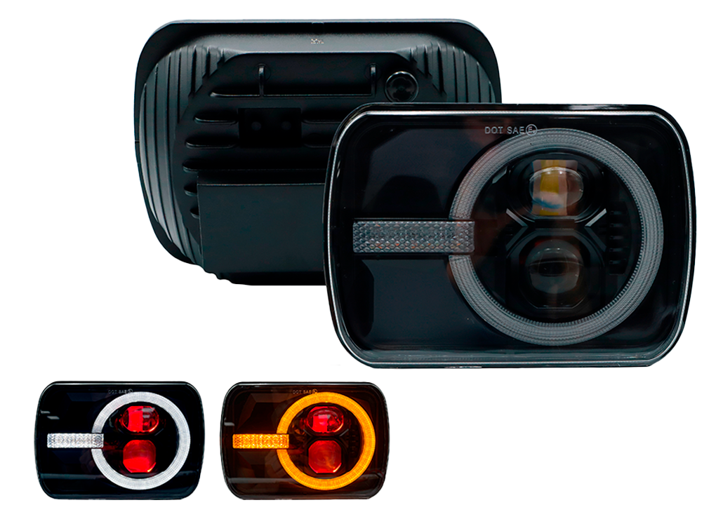 Unidad Cuadrada Led 6054 con 2 Lupas Ojo y Aro Semi Completo con Luz Alta/Baja
