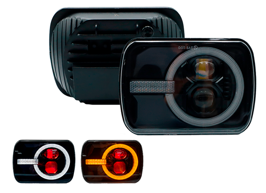 Unidad Cuadrada Led 6054 con 2 Lupas Ojo y Aro Semi Completo con Luz Alta/Baja